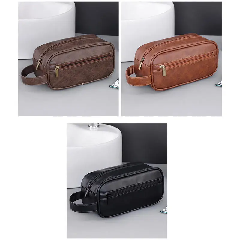 Сумка для стирки из искусственной кожи для мужчин, путешествий, деловых поездок, портативная косметичка, большая вместительная сумка с несколькими карманами, ручная сумка для стирки