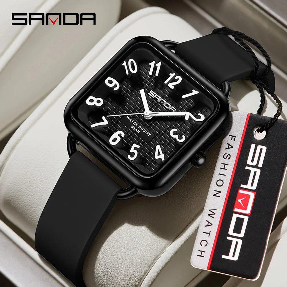 SANDA 3269 Fashion Quartz Watch Girl And Boy 5ATM Waterproof Rectangle Light Trend Student Young Men's Quartz Watch