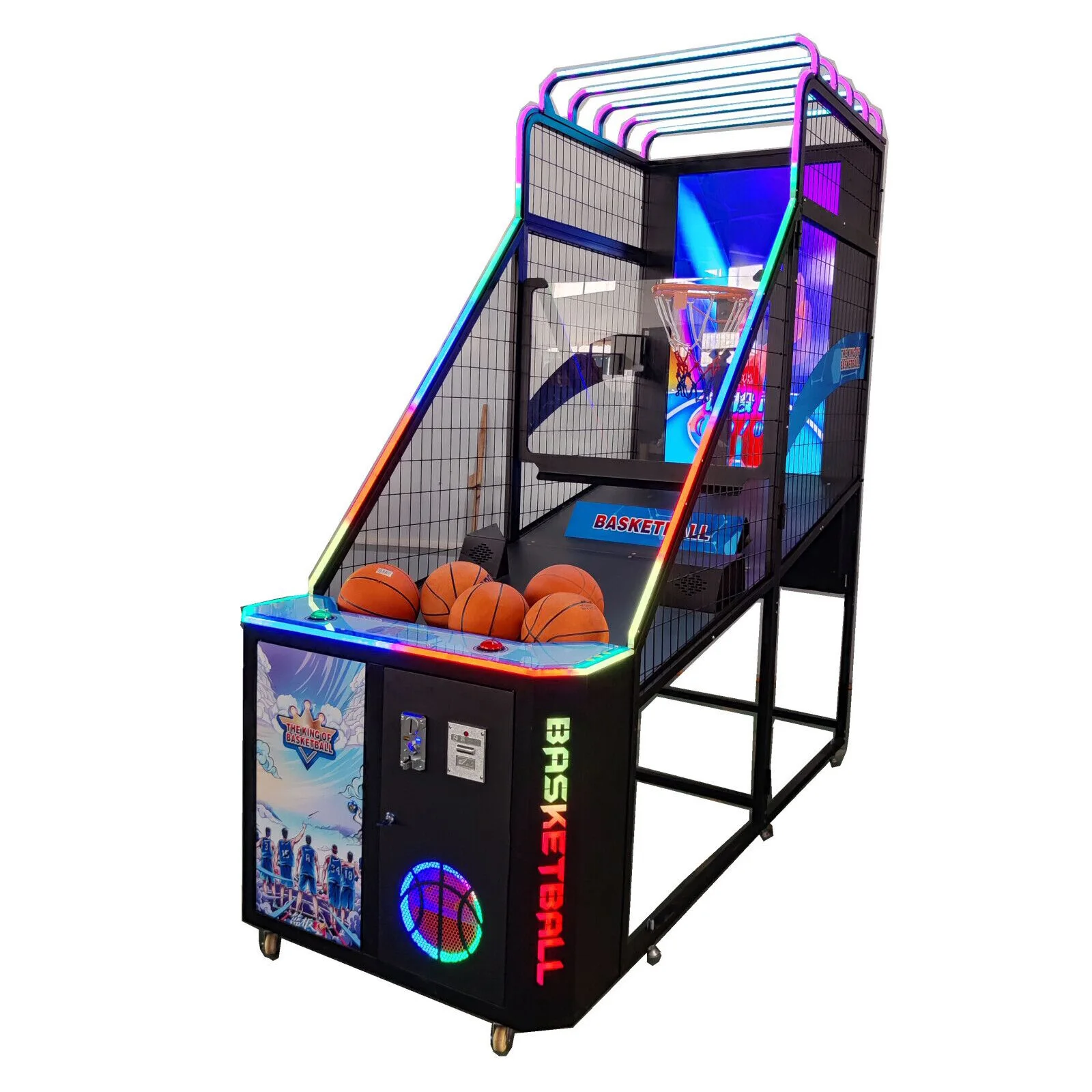 Coin Operated Foldable Metal Basketball Arcade Crane Machine with Shooting and Training Featurespromote sales