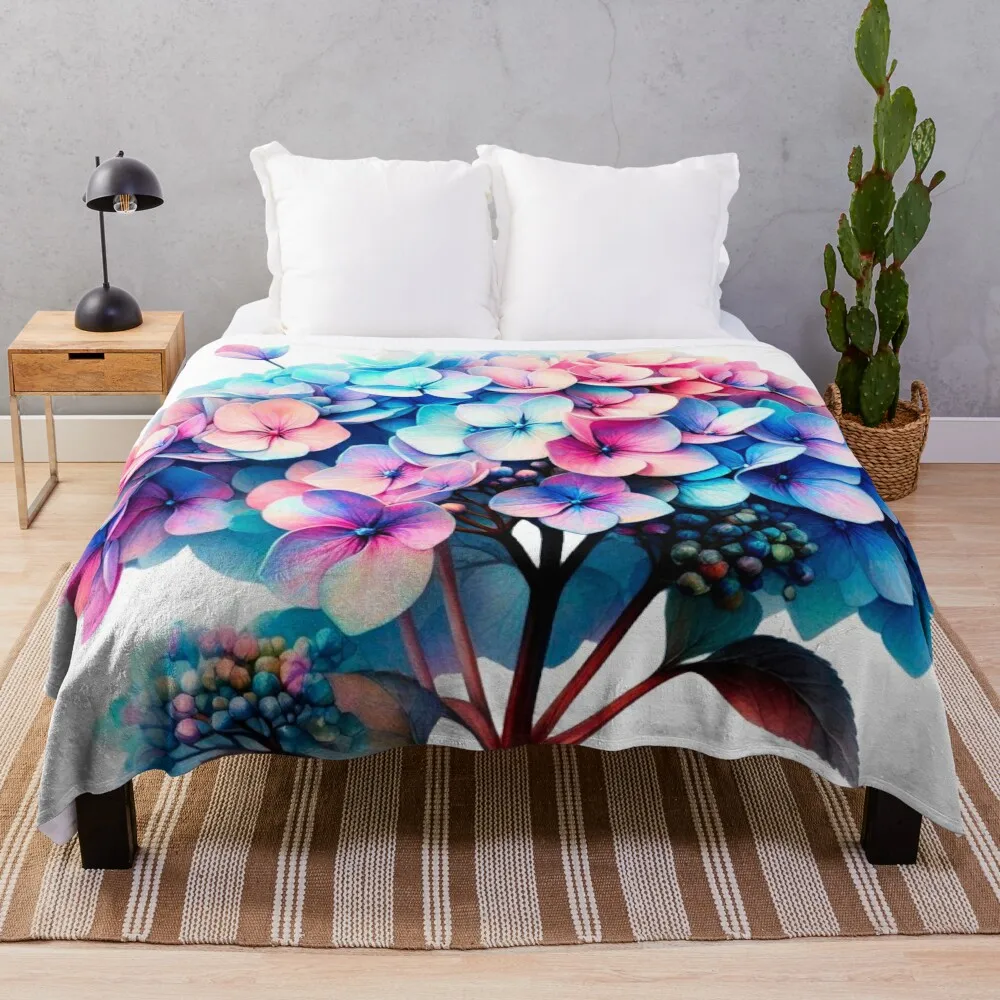 Cotton Candy Watercolor of Hydrangea Stem - Floral Pastels Throw Blanket cosplay anime Luxury Plush Blankets