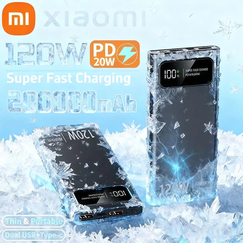 Xiaomi 200000mAh قوة البنك 120W سوبر شحن سريع البطارية عالية السعة شاشة ديجيتال قوة البنك آيفون سامسونج هواوي