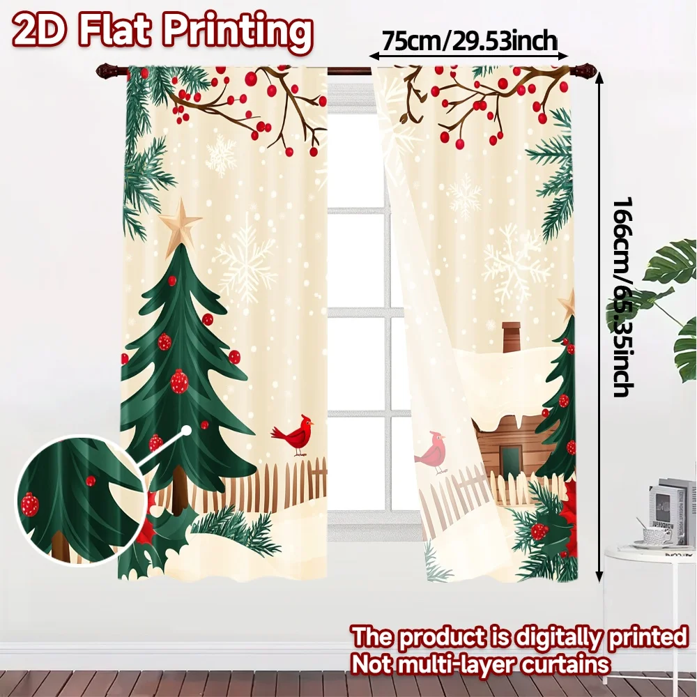 2pcs,Curtains Christmas Cabin Snowflakes Cardinal (3) Minimalist Modern Curtains Durable 100% Polyester Fabric Curtains Gifts