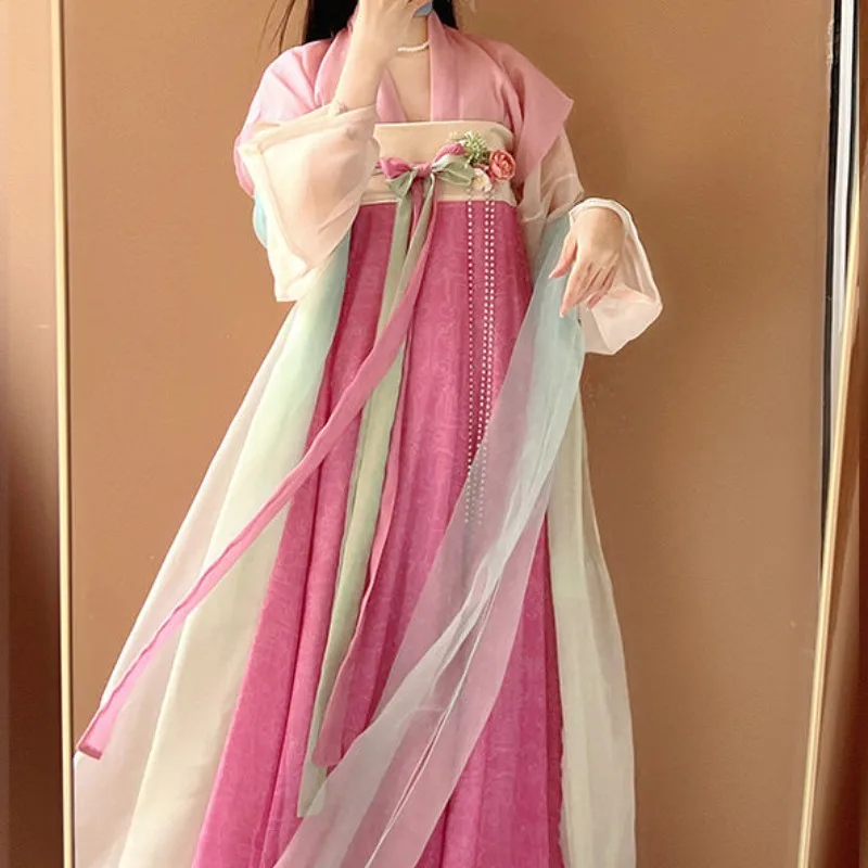 Ropa tradicional china rosa naranja verde para mujer Hada Hanfu moda estilo étnico fiesta escenario espectáculo Cosplay vestido de princesa