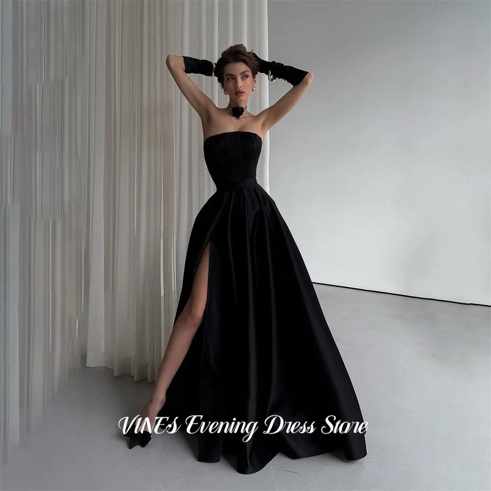 

Черные вечерние платья VINES, платья А-силуэта без бретелек, нарядные платья с завязками на спине, вечерние платья с высоким разрезом, индивидуальный пошив