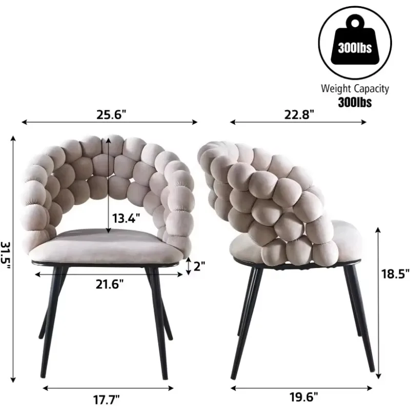 White Woven Velvet Barrel Accent Chairs with Black Metal Legs, Upholstered Armchair for Dining Room Vanity Living Room