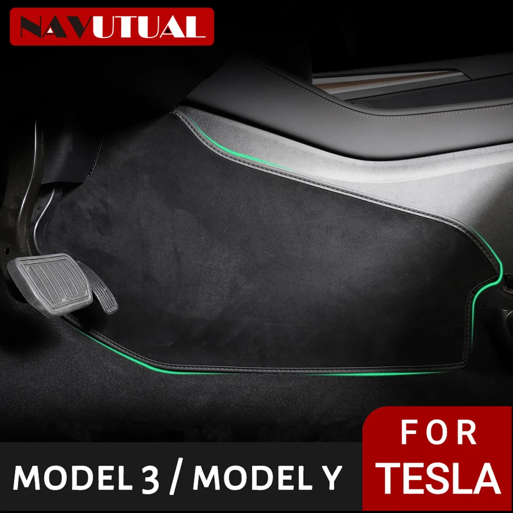 For Tesla Model 3 Model Y Car Central Control Side Defense Kick Pad Protective Foot Pad Decoration Trim Interior Accessories