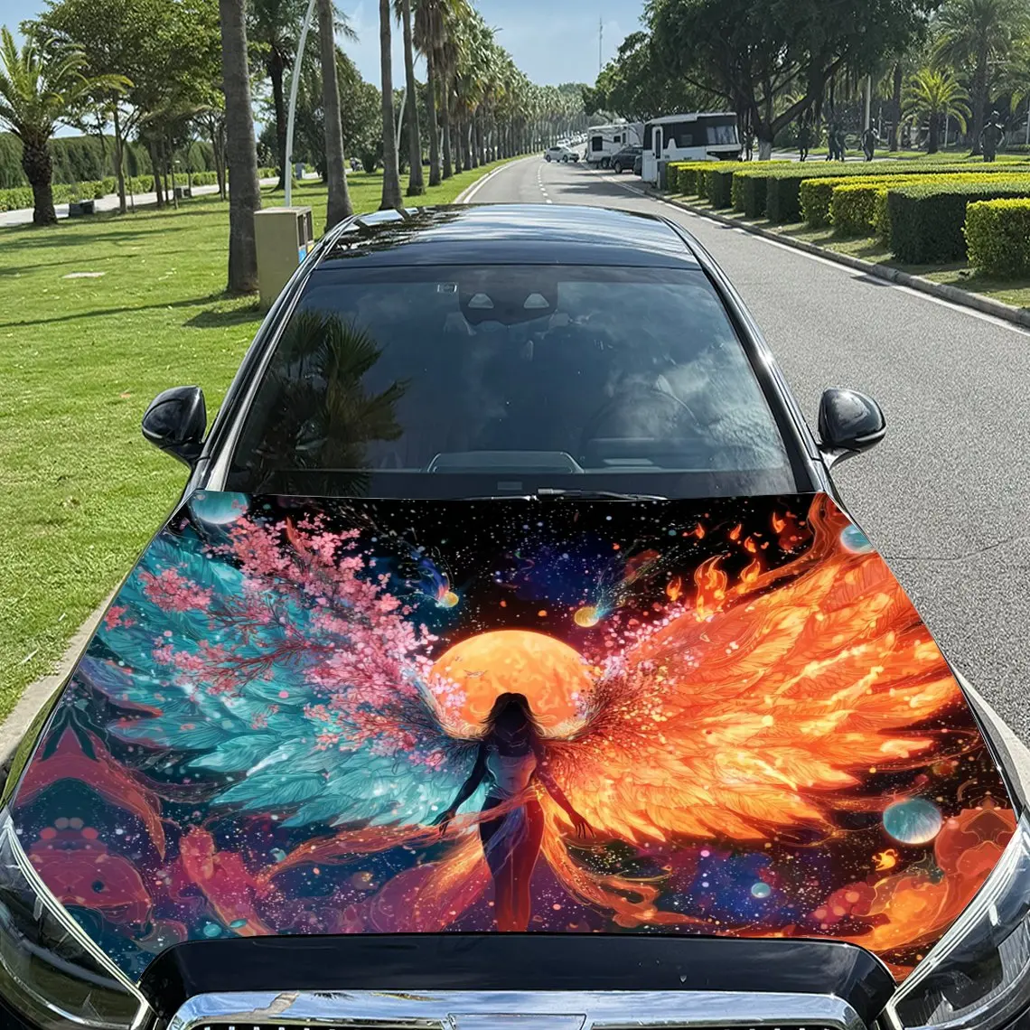 

Magic - Colored Star Wings and Flowers Car Vinyl Wrap, PVC Material Waterproof Car Hood Sticker, Self-Adhesive Scratch-Resistant