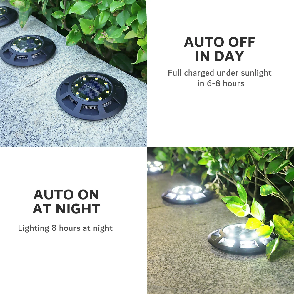 Outdoor Solar Ground Lights, impermeável, Jarda Cerca Caminho, Pátio Passo, Decoração do Jardim, 16LED, 2V, 100mA Carregamento, IP65, 4Pcs