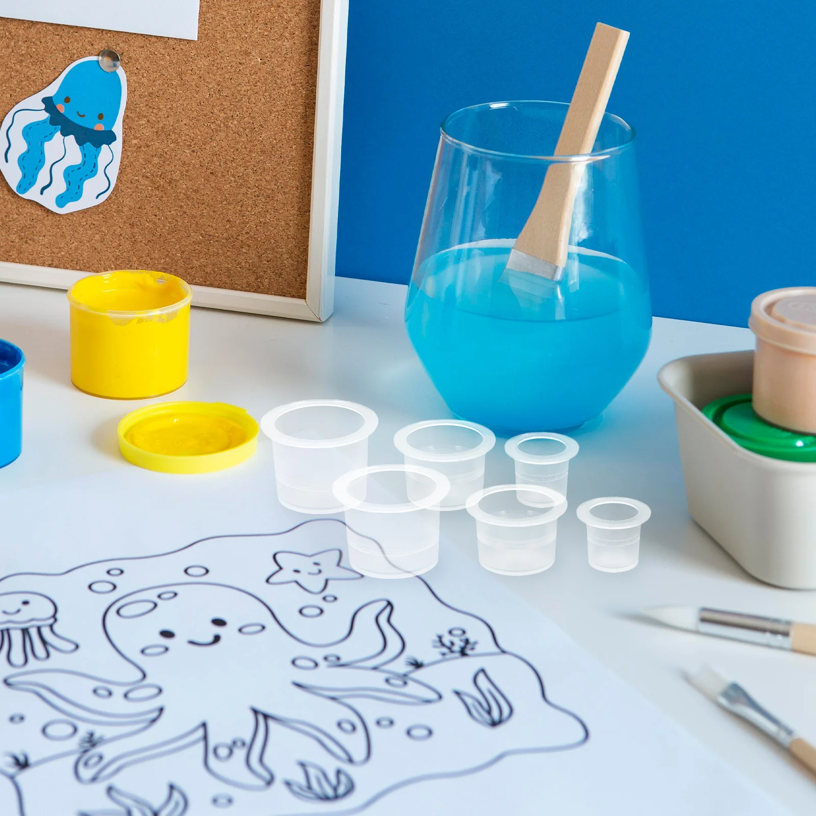 300 قطعة أكواب خلط الطلاء البلاستيكية الشفافة واسعة الفم مانعة للتسرب لوحة أكواب لمستلزمات الرسم بالألوان المائية الزيتية القماشية #6