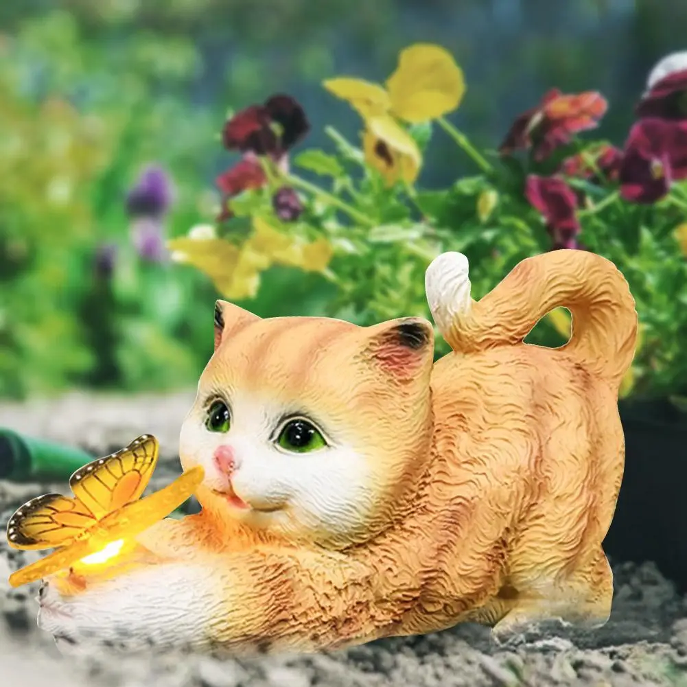 

Солнечные садовые статуэтки кошек с подсветкой: кошка с бабочкой, украшение для газона, декор для улицы