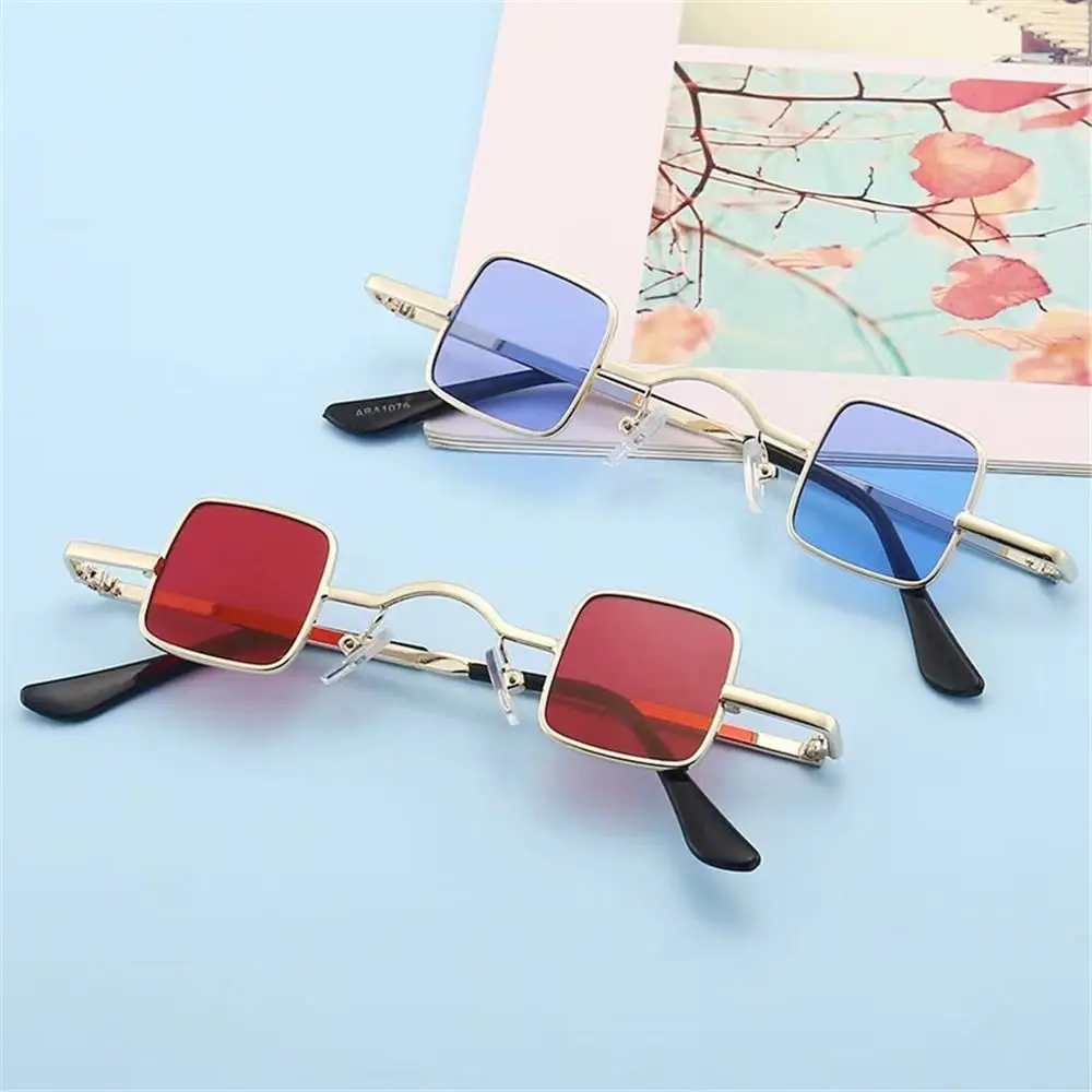 Fashion Small Square Sunglasses Ultra Light Metal Frame Hip Hop Punk Sun Glasses Candy Color Sunglasses Shades for Women Men