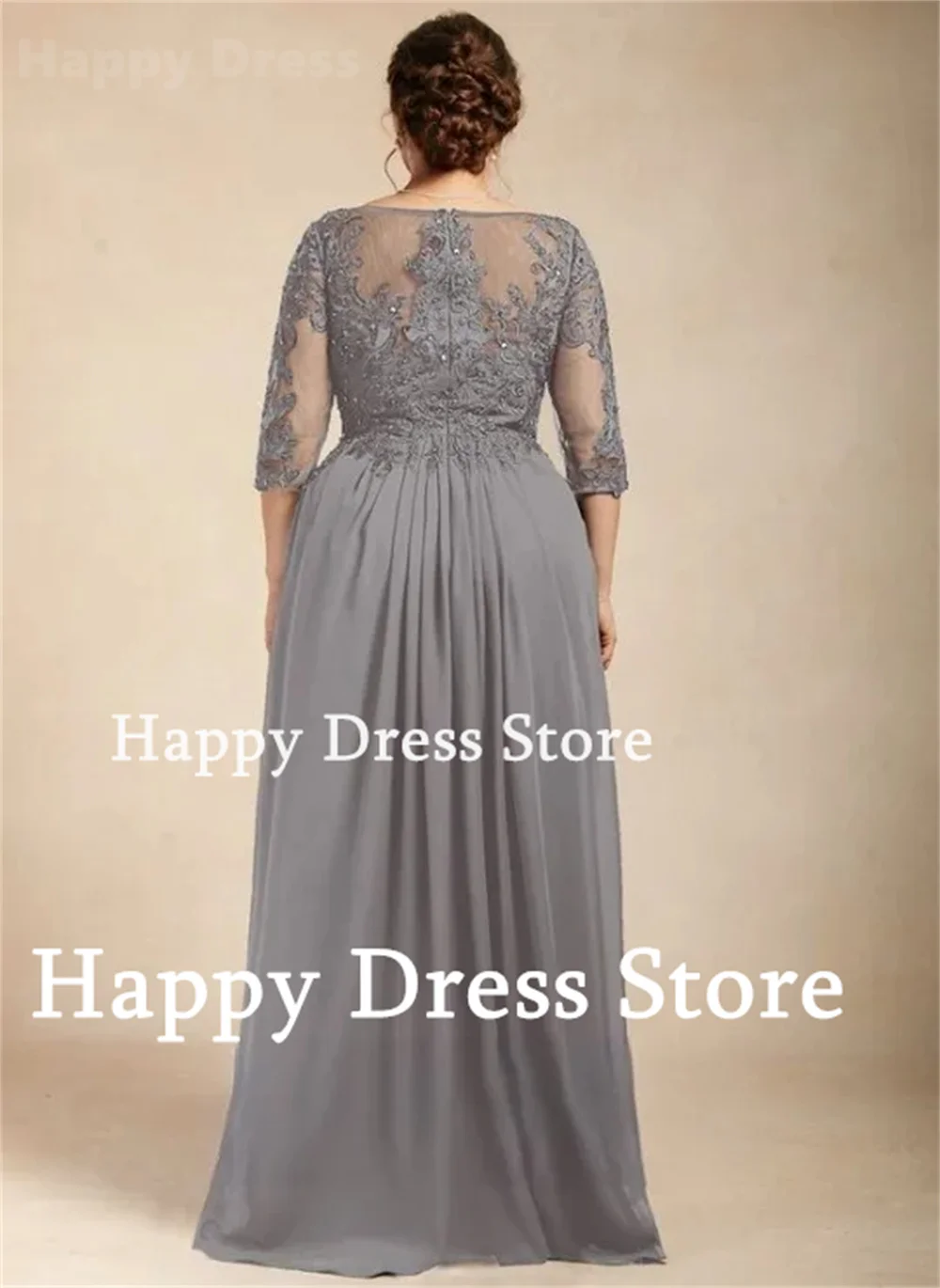 Plus Size Mother Dress Prom Dresses O-Neck Half Sleeves Lace Appliques A-Line Floor-Length Chiffon 2024 New Evening Dress