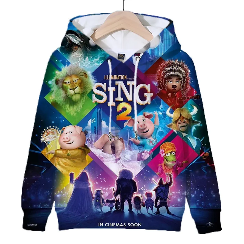 Child Hip-hop Street Sweatshirt Sing2 Movie Pattern Clothing Fashion Casual Hoodied The Voice of Joy Hoodies Kids Adults Top Y2k