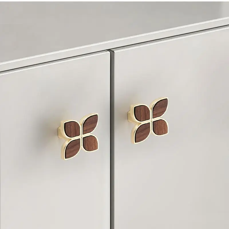 6pcs Creative Walnut Zinc Alloy Cabinet Handle Round Square Butterfly Shaped Furniture Handles Wardrobe Cupboard Drawer Pulls