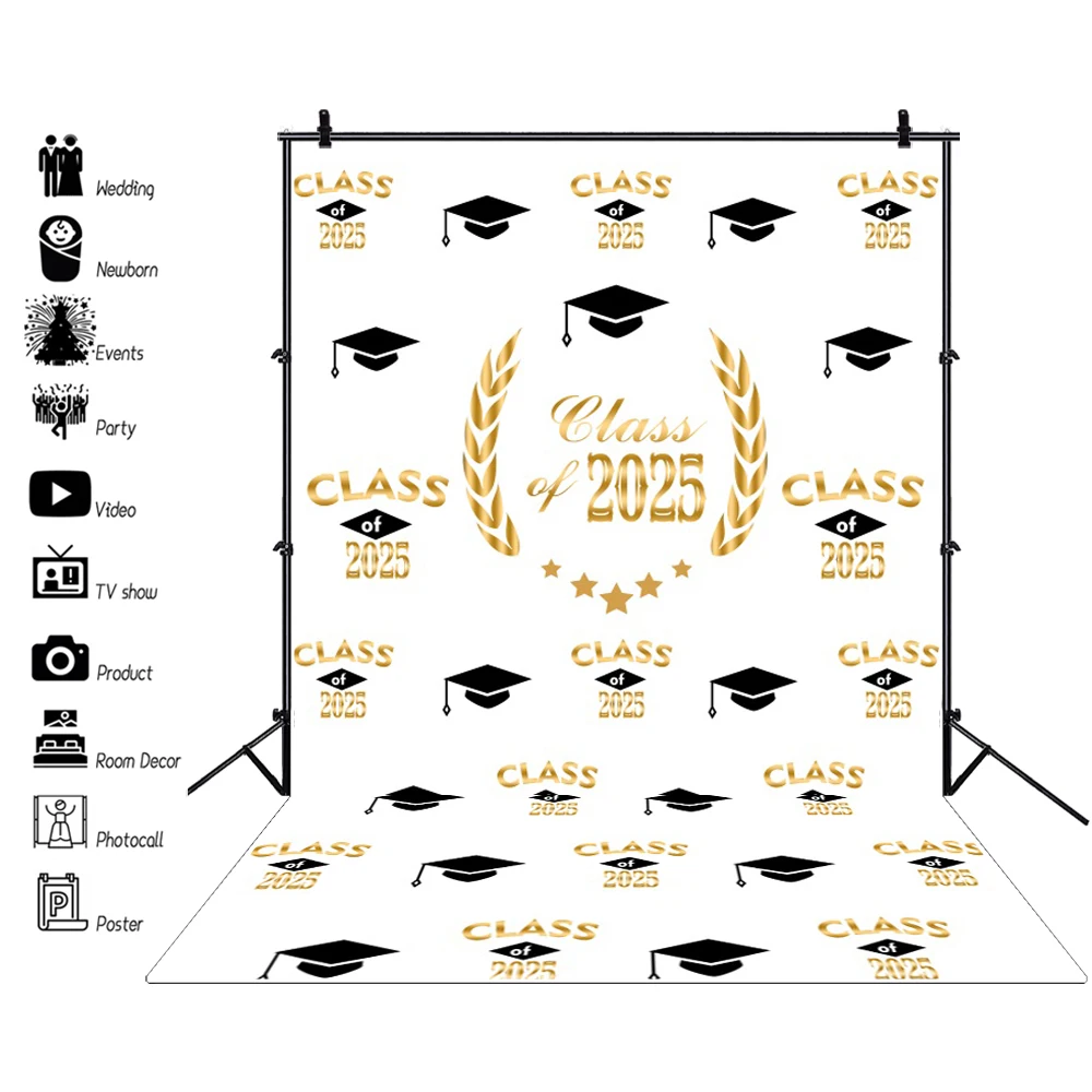 Graduation Backdrop for Photography Class of 2025 Congratulations Graduates Prom Party Glitter Balloon Bachelor Caps Background