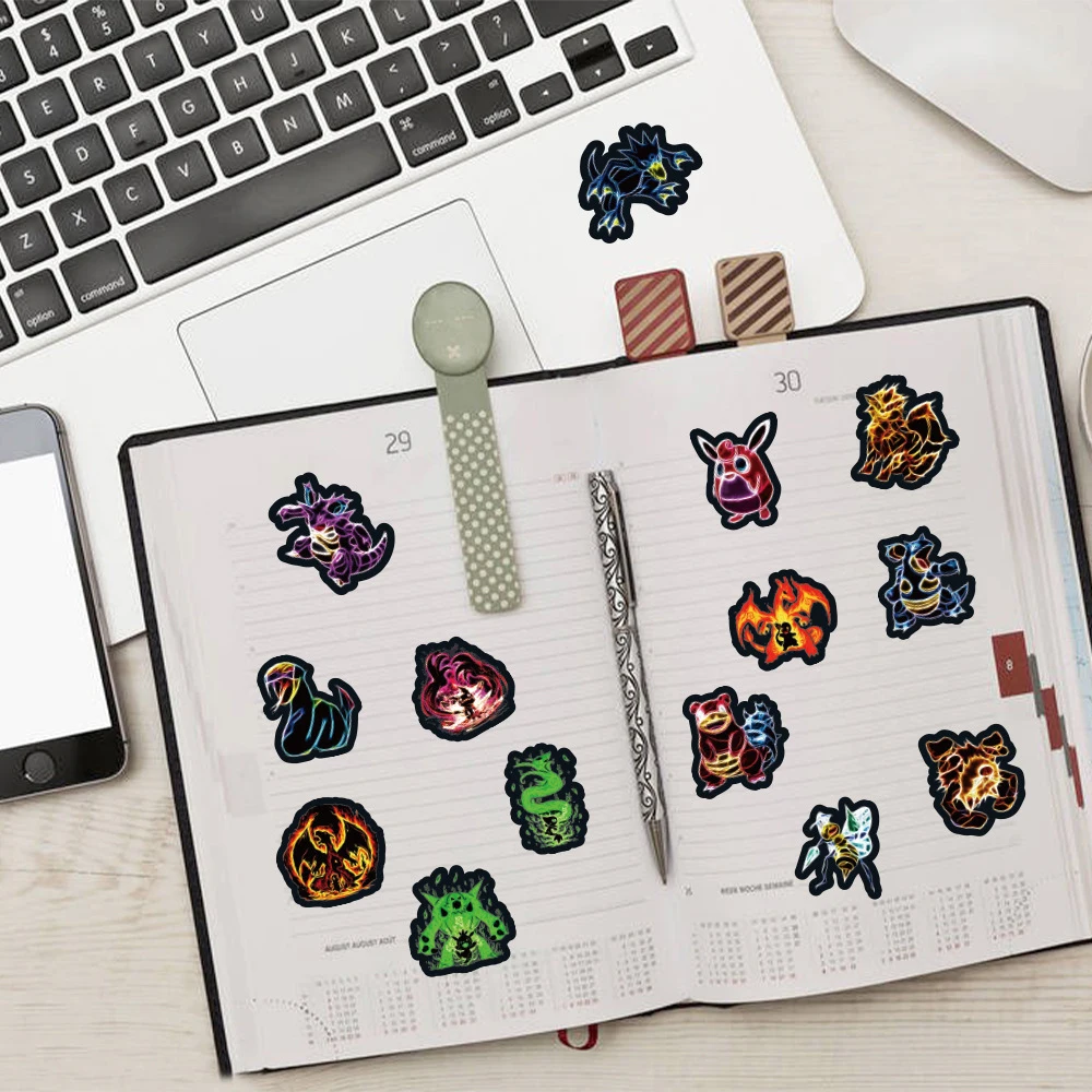 10/30/60pcs Cute Neon Pokemon Cartoon Stickers Anime Kawaii Decals Laptop Skateboard Motorcycle Phone Waterproof Sticker Kid Toy