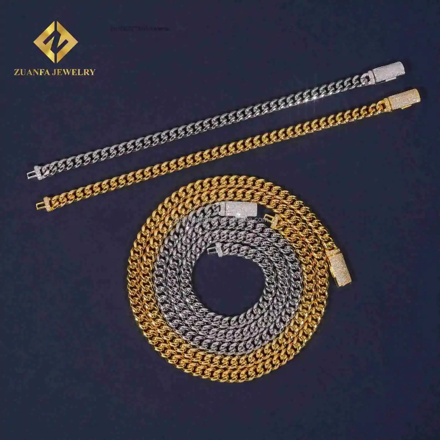 

Stock 6mm 8mm Iced Out Man Hip Hop Jewelry 14k Gold Plated 316L Stainless Steel Moissanite Diamond Miami Plain Cuban Link Chain