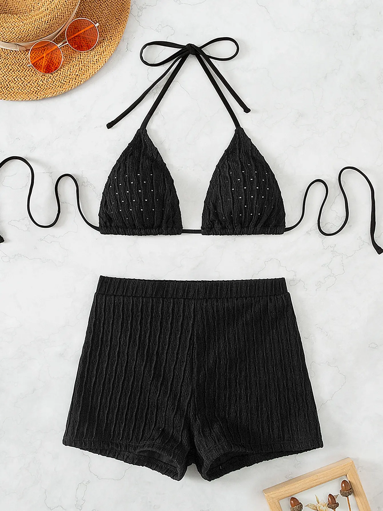 Tie Back Halter Bikinis 2026 Women High Waist Swimsuit Solid Padded Swimwear Female Bathers BathingSwimming Swim Suit Beachwear