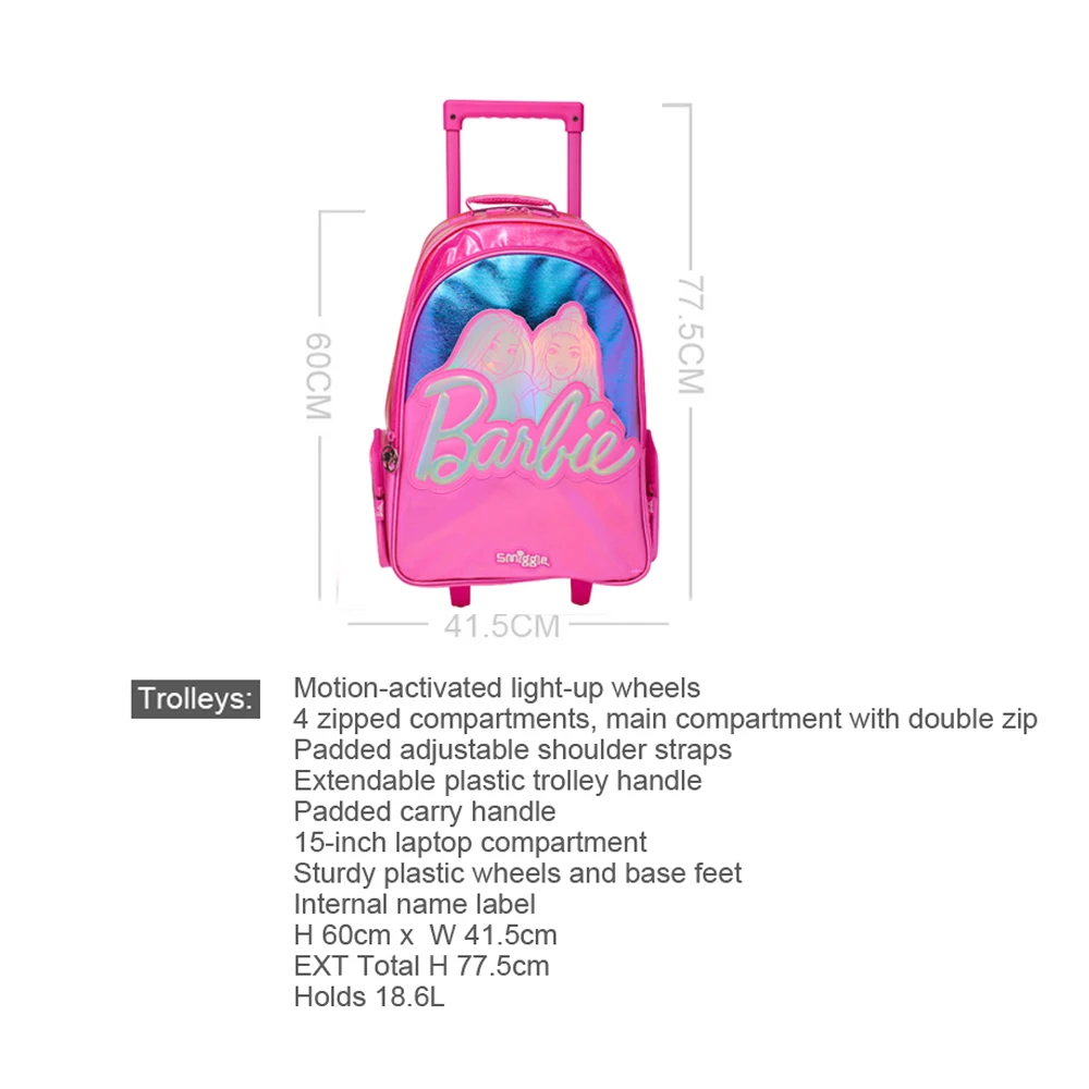 Smiggle Kids Rollende Rugzak Hot-Selling Zeemeermin En Prinses Wielen Schoolrugzak Voor Jongens En Meisjes School Trolley Tassen