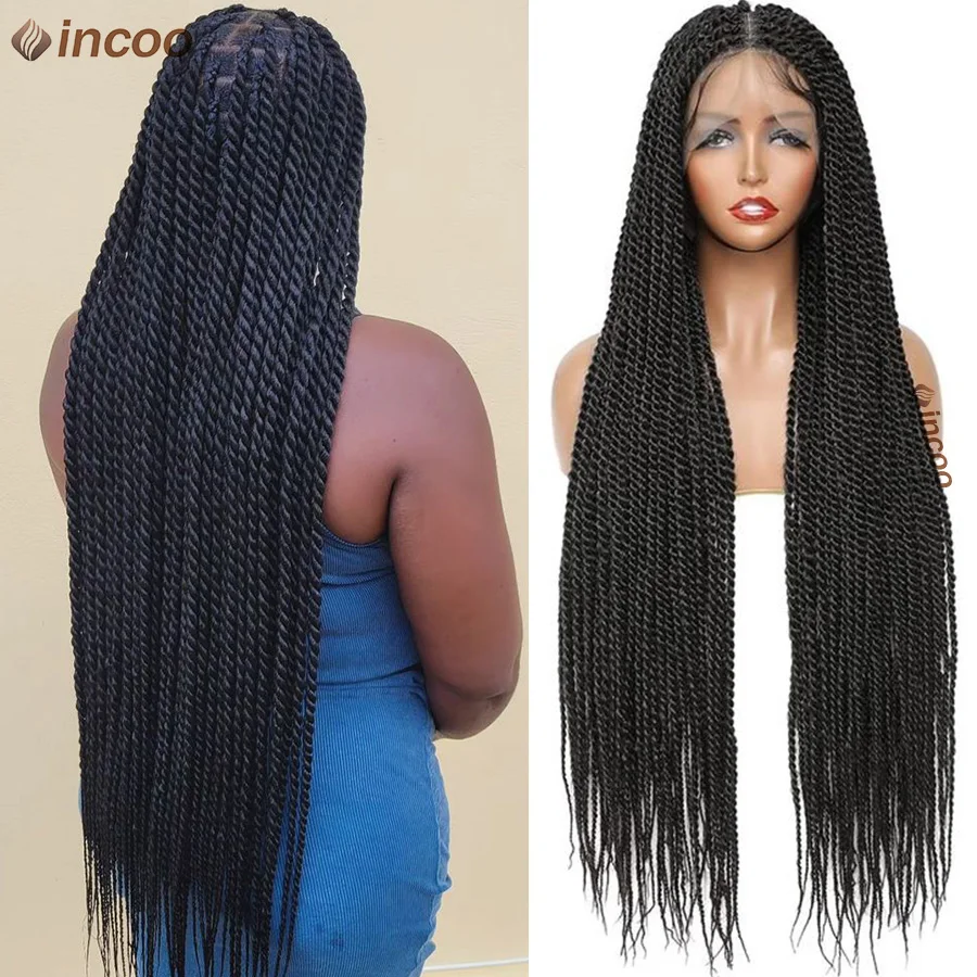 Synthetic Full Lace Frontal Twist Braided Wigs For Black Women Faux Locs Knotless Box Braided Lace Wig Goddess Senegalese Braids