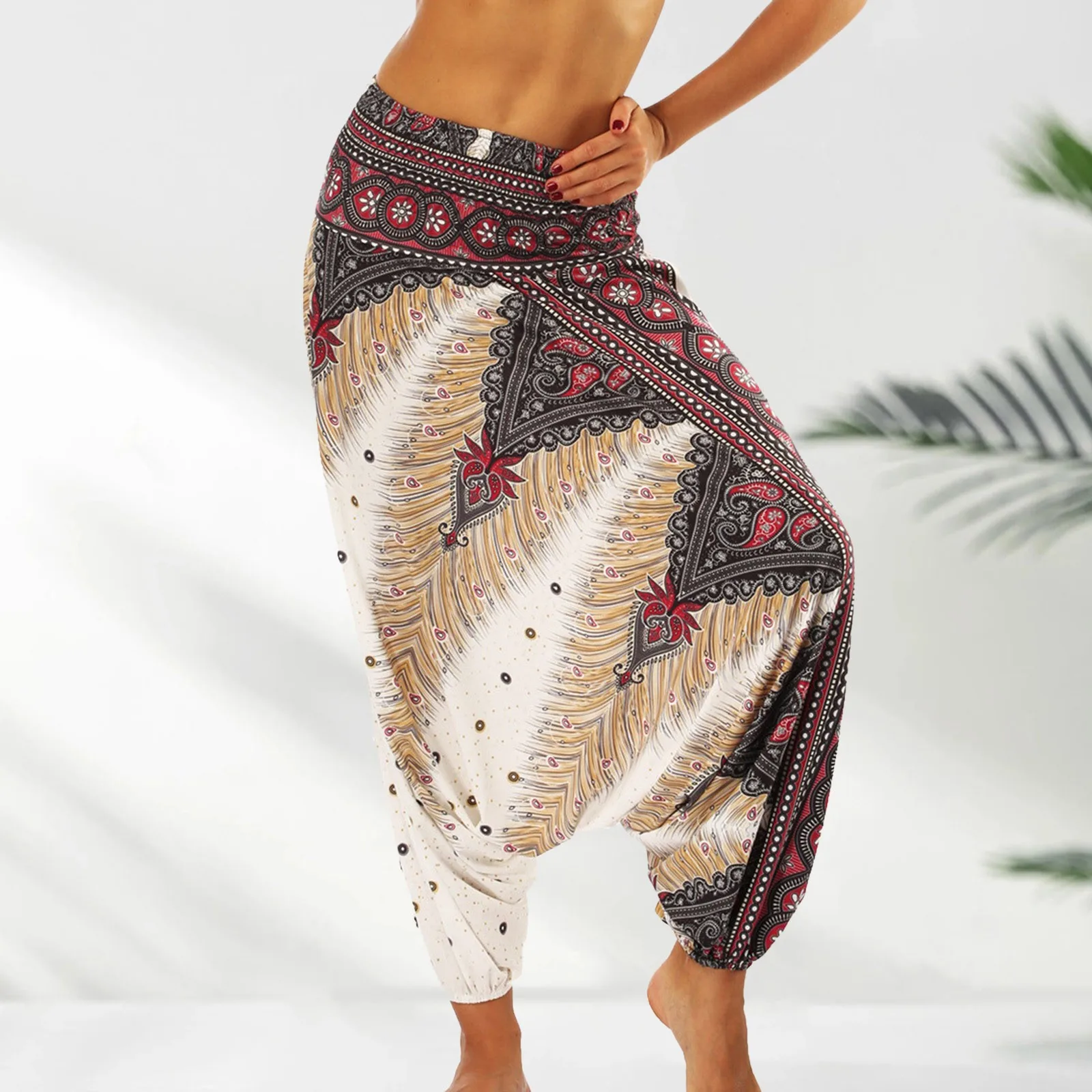 Pantalones de Yoga bohemios para mujer, pantalón de cintura ancha, holgado, de rayón, para playa, novedad de verano 2024