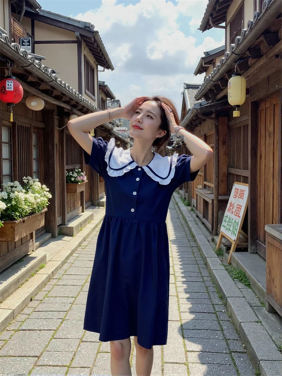 فساتين نسائية غير رسمية على الطراز الياباني من القطن والكتان والبوليستر رايون والحرير والساتان والشيفون والشاش والتول الشبكي نسيج كوبرو مشروط #3