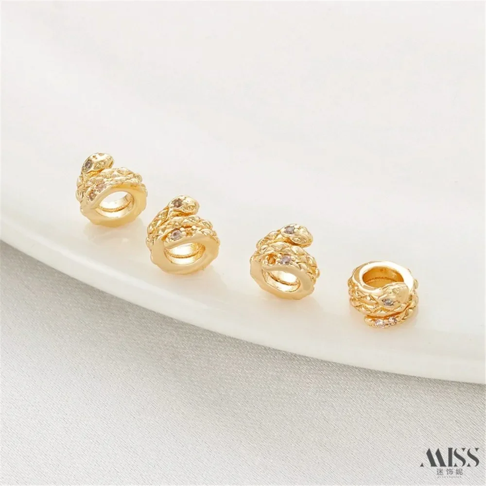 14K Gold-wrapped Snake-shaped Partition Ring Bead Snake Ring DIY Coiled Snake Braided Rope Bracelet Necklace Accessories