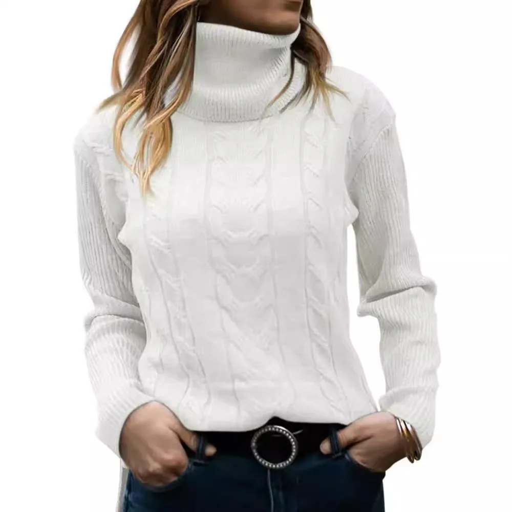 Sweater Autumn Women's Solid High Collar Knitted Long Sleeve Sweater