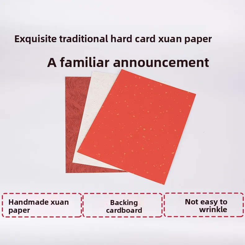 Gold-Sprayed Red Hemp White Xuan Paper Calliaphy DIY Handwritten Red Card Paper Hard Card Gold-Sprayed Xuan Paper Card