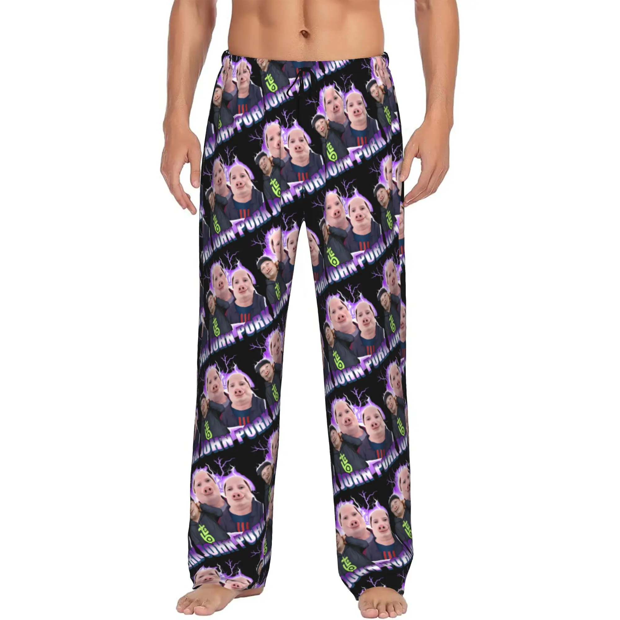 Custom Print John pork is calling Pajama Pants Men Funny Pig Sleep Sleepwear Bottoms with Pockets