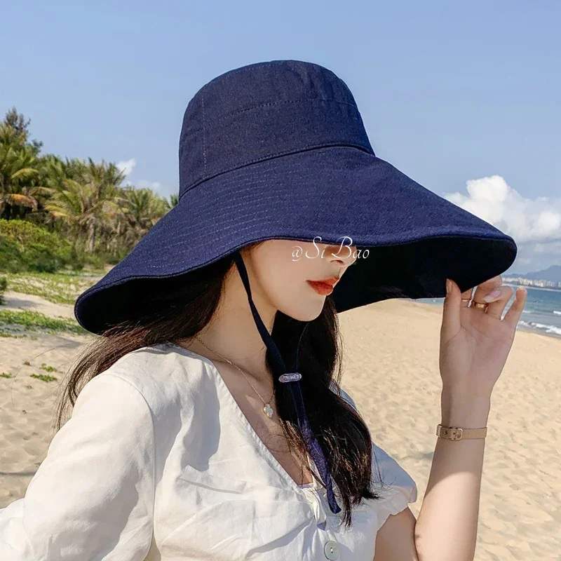 Japanese Sunshade Female Spring and Summer Sunscreen Free To Fold Big Brim Sun Hat Fisherman Hat Cover Face Oversized Hair