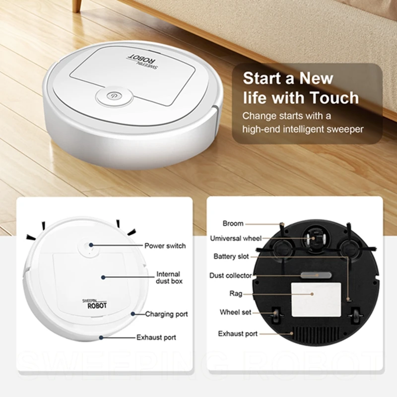 Robotic Vacuum Intelligent Low Noise Floor Sweeper Dust Catcher Carpet Cleaner