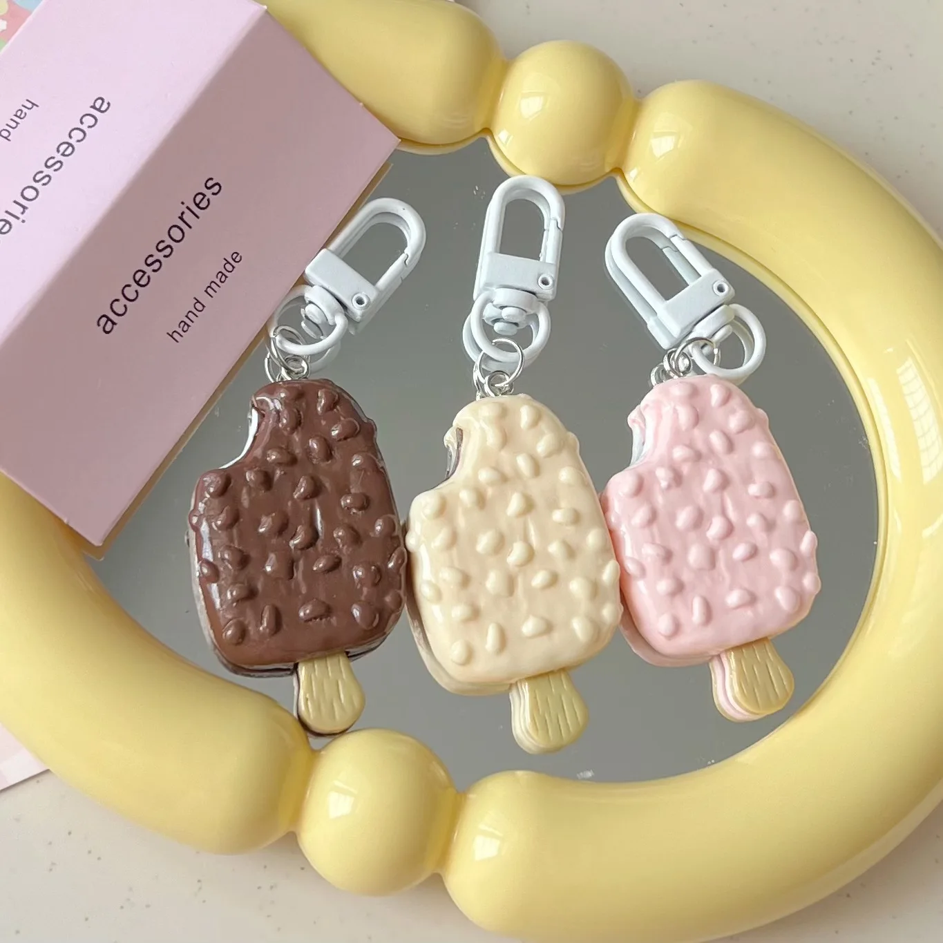 Keychain Charm Cartoon Sunflower Seed Ice Cream Food Toy Bag Pendant Resin Beige Brown Lightweight Gift for Girls Couples
