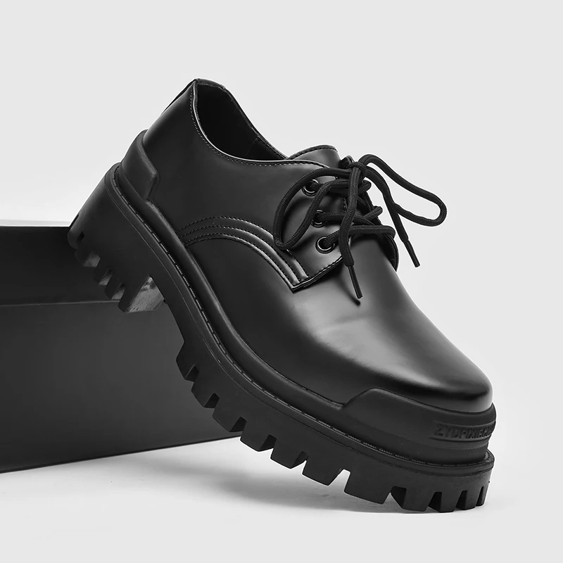 Classic Men Round-toe Derby Shoes Black High-quality Men Casual Lace-up Thick-soled Durable Multi-purpose Loafers Social Shoes