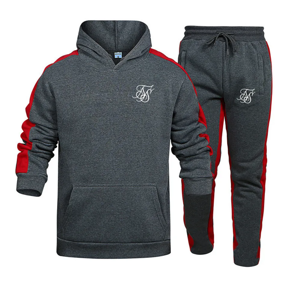 new Fashion SikSilk Brand Men Sets Tracksuit Autumn New Men Hoodies + Sweatpants Two Piece Suit Hooded Casual Sets Male Clothes