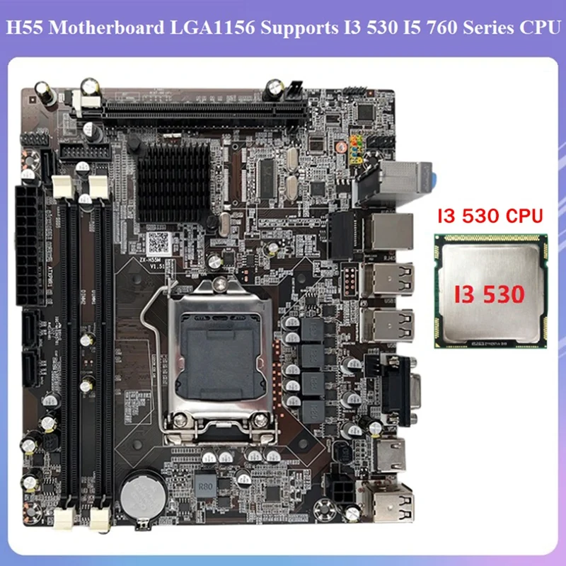 H55 Motherboard LGA1156 Supports I3 530 I5 760 Series CPU DDR3 Memory Desktop Computer Motherboard With I3 530 CPU Parts Kit