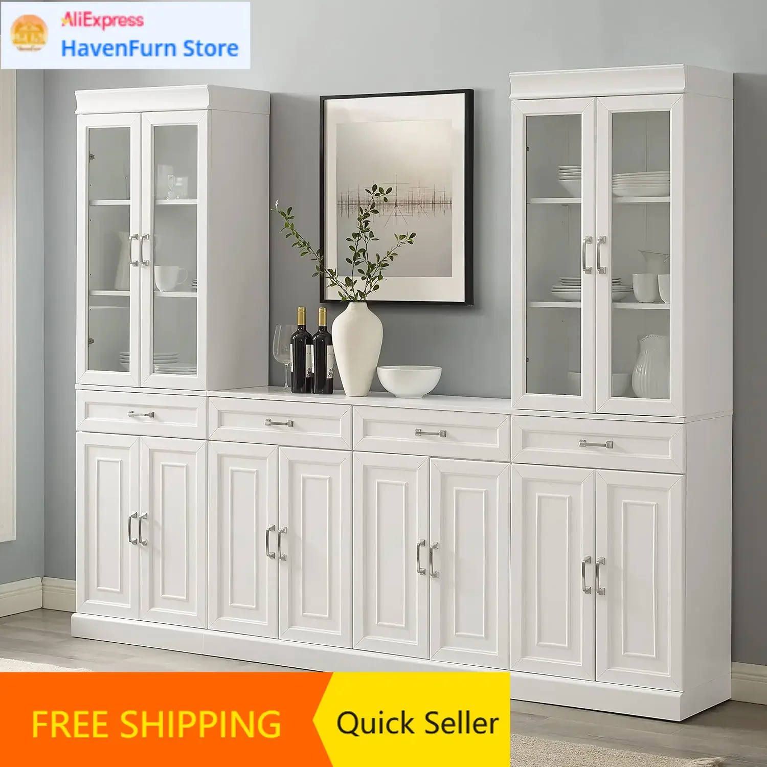 

Горячая распродажа: Комплект из 3-х секционных буфетов-сервантов Stanton с стеклянными дверцами для кухни и кладовой, белый