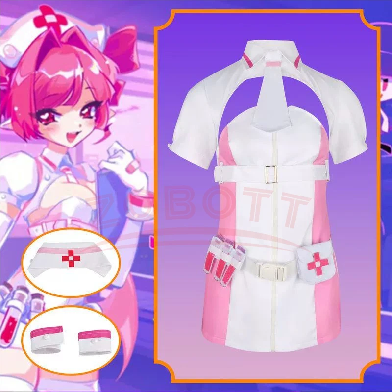 Juego Muse Dash Buro Cosplay nocturno Bloodheir Buro traje Cosplay disfraz Sexy mujeres niñas rosa uniformes de enfermera vestido peluca