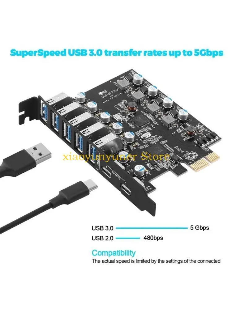 

P9JB PCI-E USB3.0 Expansion Card 5-Port Type C (2) TypeA (3) 5Gbps PCIE Riser Adapter Converter for Desktop Computer PC