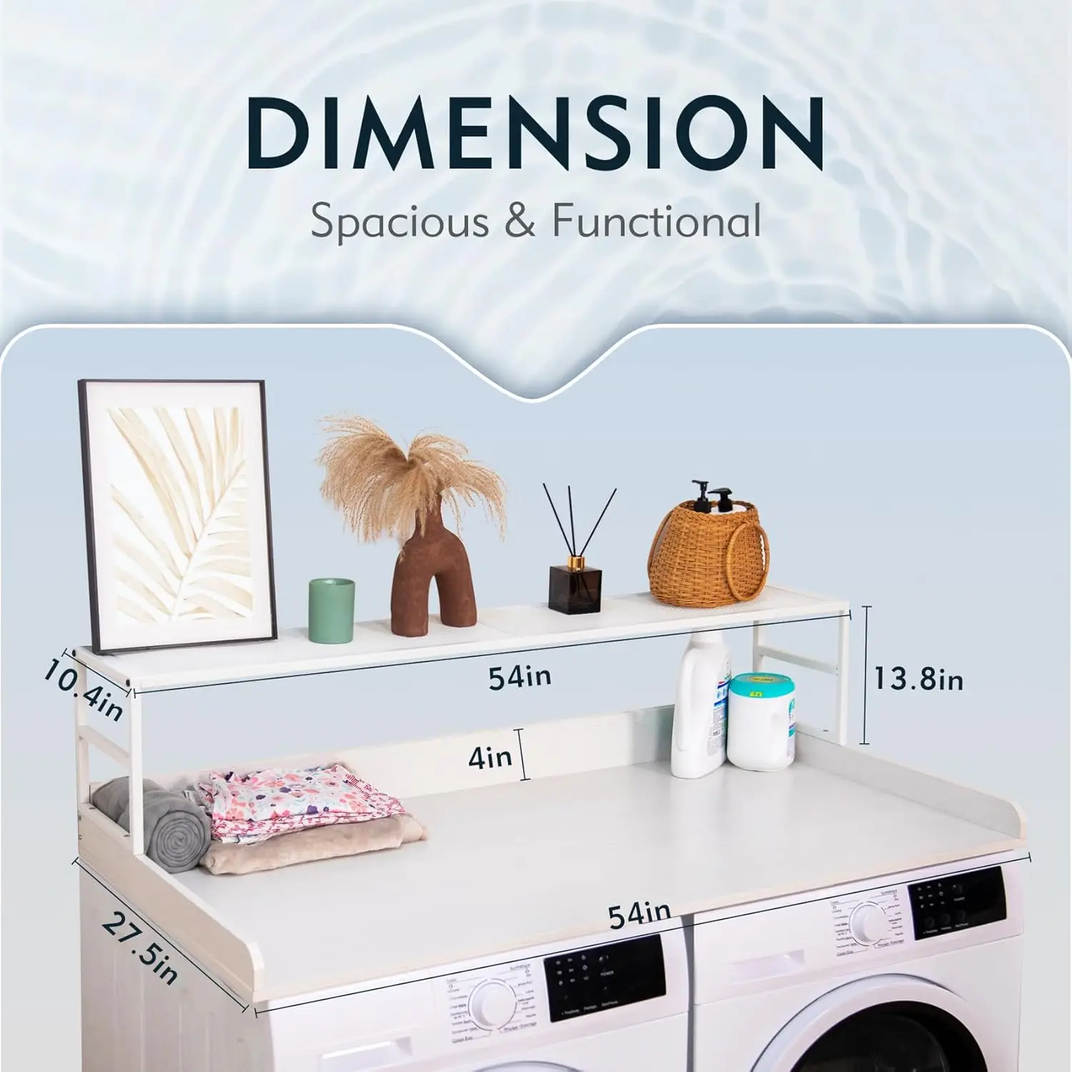 Washer Dryer Countertop For The Top, Wood Washer Dryer Topper With 2-Tier Shelf Universal Fit, Laundry Countertop With Edge