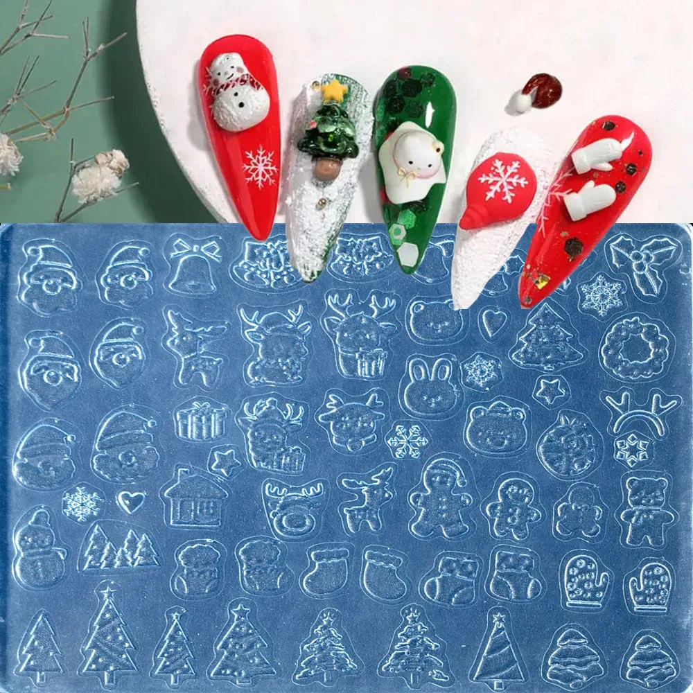 1pc 3d unhas arte molde de silicone almofada floco de neve boneco de neve papai noel alívio escultura estênceis para o natal diy manicure ferramenta