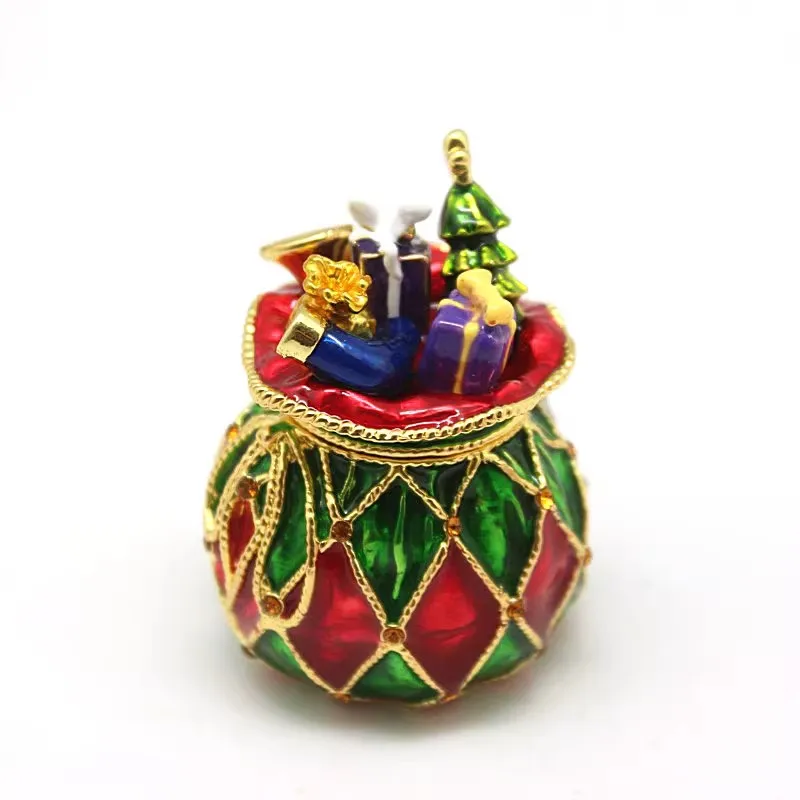 Hand-Painted Metal Christmas Money Bag Blessing Bag Gift Bag Jewelry Trinket Box Figurine Enameled Ring Holder Home Table Decor