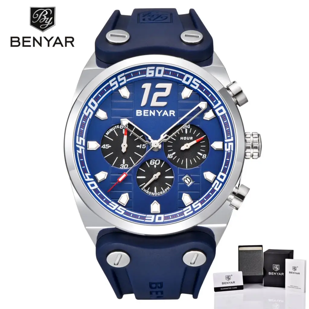 BENYAR Watch Men Brand Luxury Sport Fashion orologi orologio al quarzo militare cronografo data impermeabile 30M blu nero orologio 2019