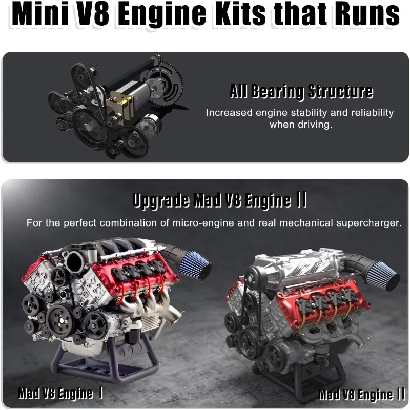 Mini kits V8 que funcionam - Kits de modelo V8, kits RC em miniatura Cison MAD para adultos para construir, DIY