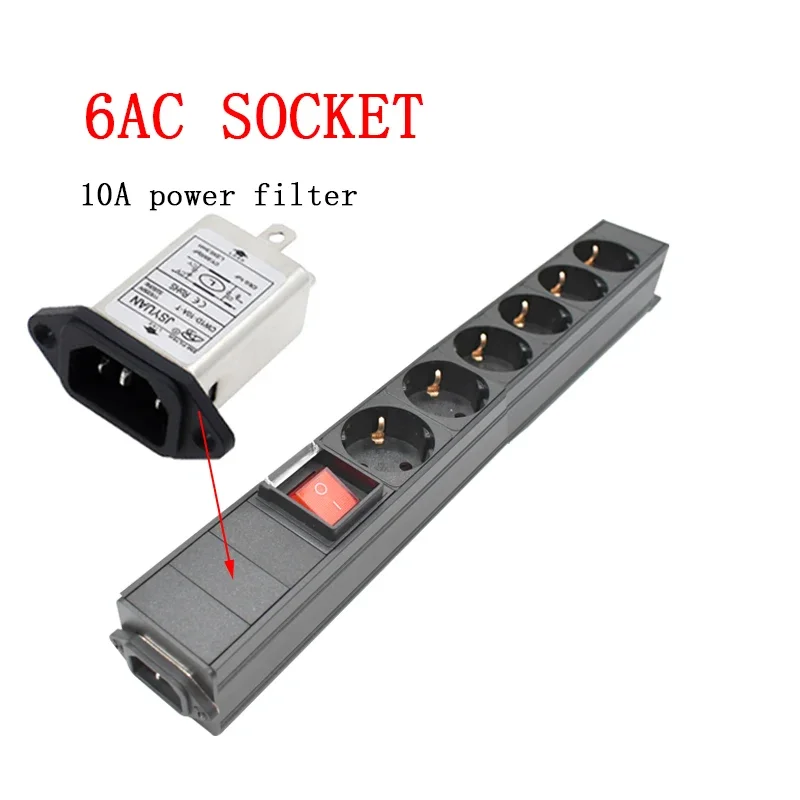 

PDU Power Strip German standard Socket with switch C14 Interface Engineering Network Cabinet 6 AC EU output wave filter