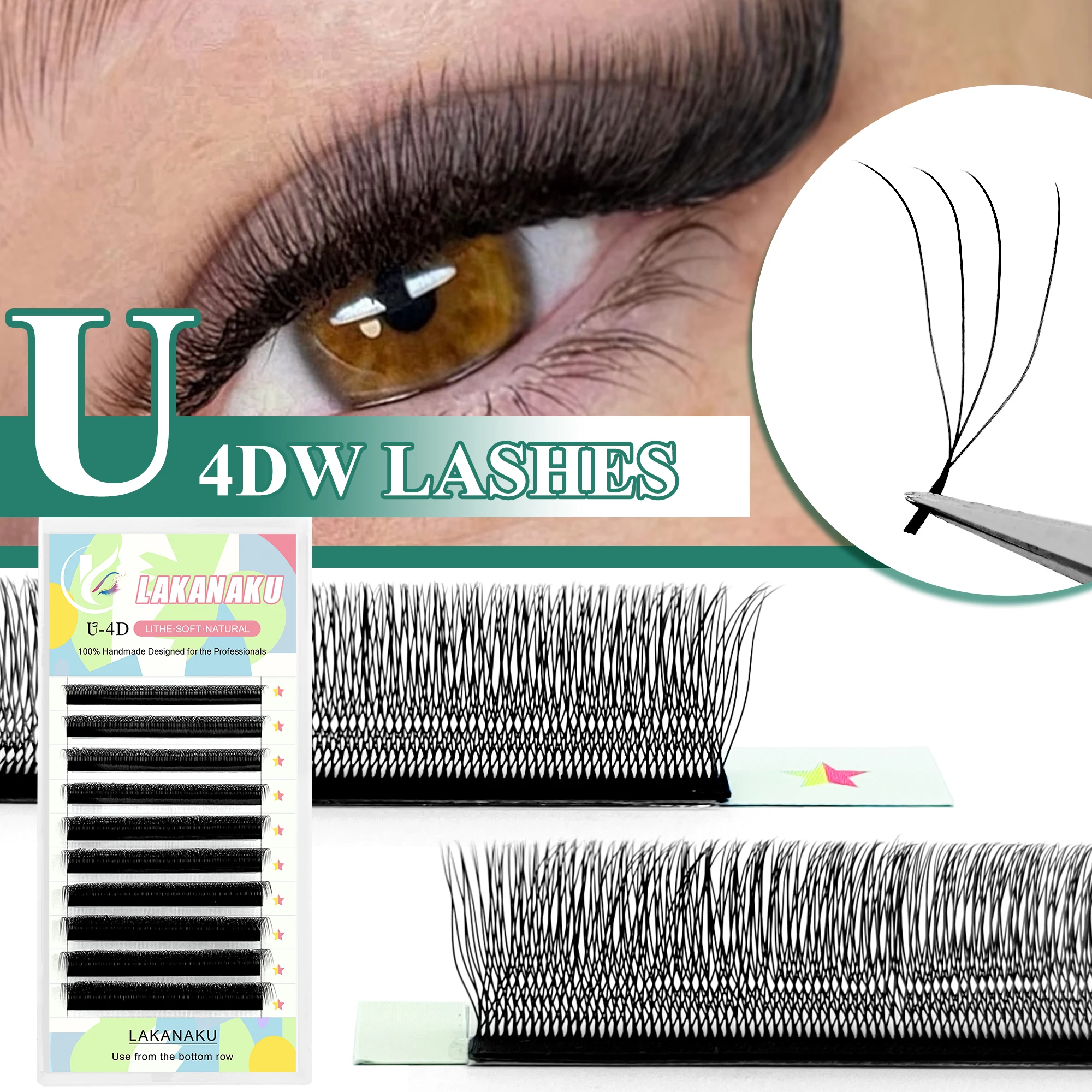 LAKANAKU U-förmige YY 4D-Wimpernverlängerung 4D UU Neuer Stil U-Form Cilios W Lashes Vorgefertigte Fächer Volumen Flauschiger Nerz Faux Fio u