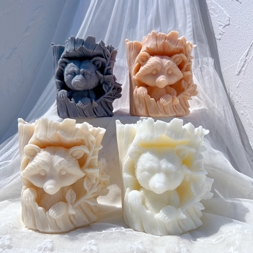 

Raccoon Hiding In Tree Trunk Silicone Candle Mold Bear Hiding in Tree Trunk Soy Wax Silicone Mould Animal Figurine Home Decor