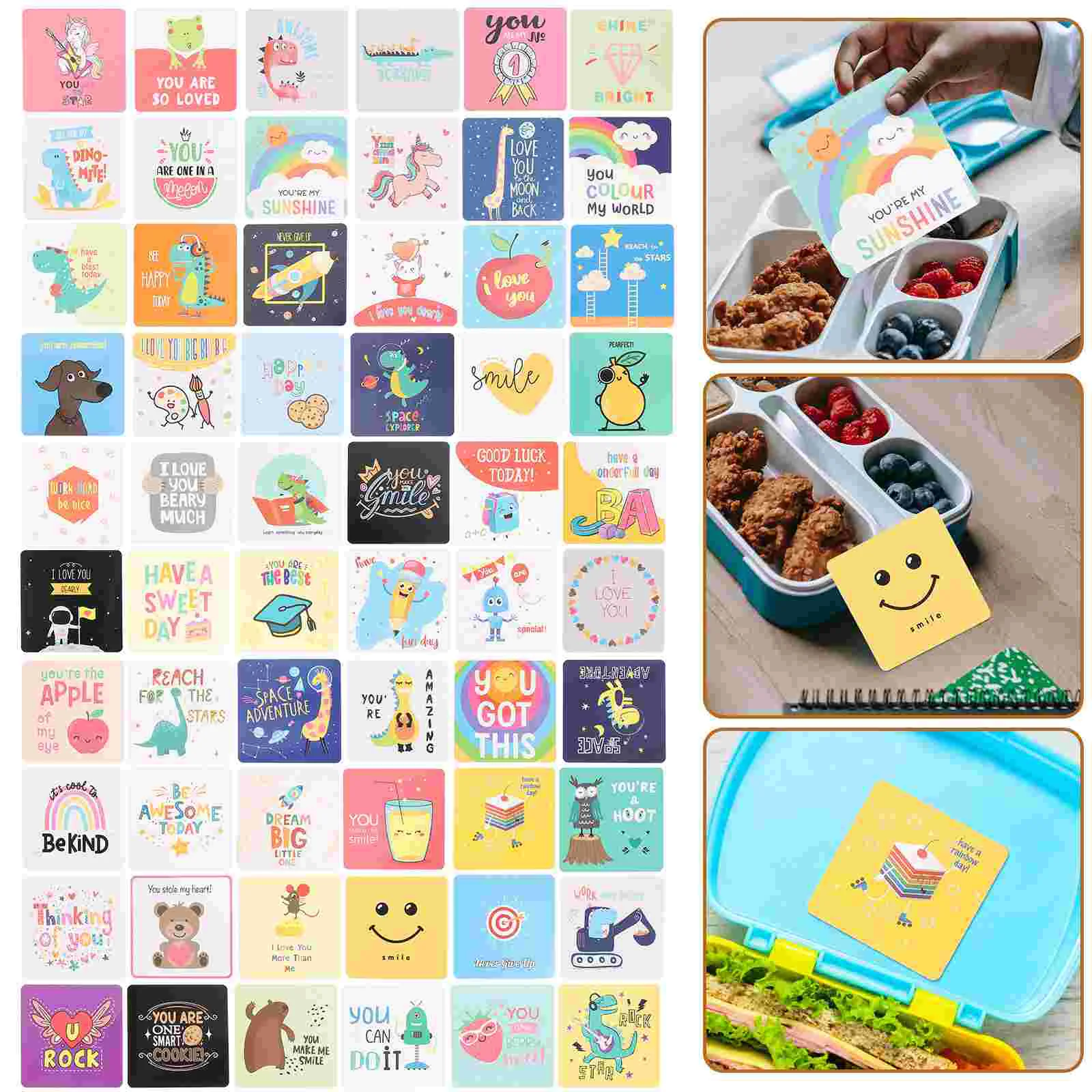60 Pcs Cute Encouragement Note Card Paper Positive Cards Game Lunchbox Cartoon Notes Mini