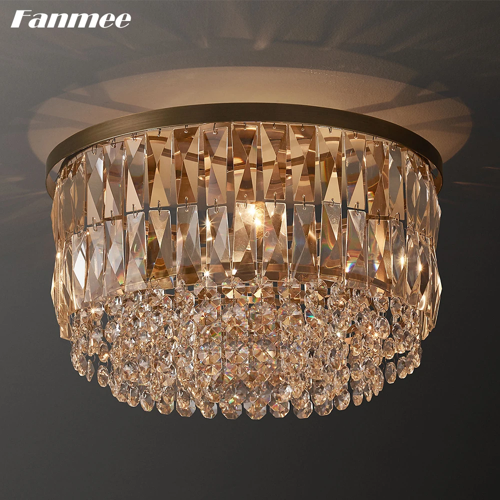 Modern Ceiling Chandelier for Bedroom Small Portia Crystal Flushmount Brass Round Ceiling Lights Kitchen Clear Cristal Lamps