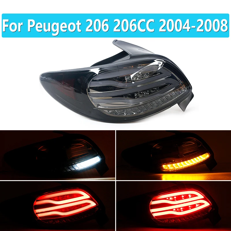 2pcs Car LED Red Smoked Tail Light For Peugeot 206 206CC 2004 2005 2006 2007 2008 Rear Tail Lamp Turn Signal Brake Stop Bumper